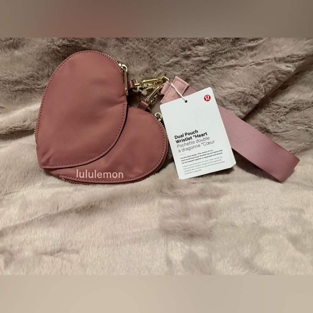 lululemon athletica Dusty Pink Heart-Shaped Dual Pouch Wristlet
